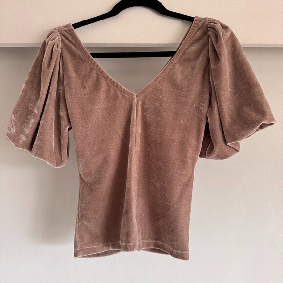 Free People Velvet Ruched Puff Sleeve Top - Size XS - Picture 2 of 4